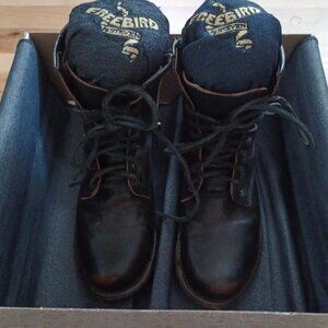 Women's FreeBird by Steven, Manchester Leather Combat Boots Black Size 7/7.5